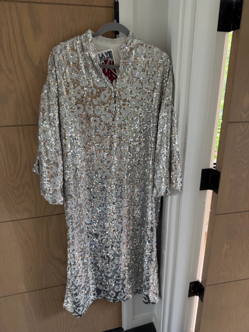Silver Sequin Shift Dress by La Vie